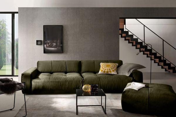 KAWOLA Big Sofa PALACE 3-Sitzer mit Sitztiefenverstellung Velvet oliv 74 x 120 x 298 cm