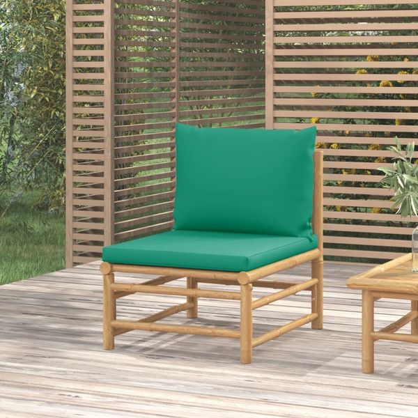 vidaXL Garten-Mittelsofa mit Grünen Kissen Bambus 362294