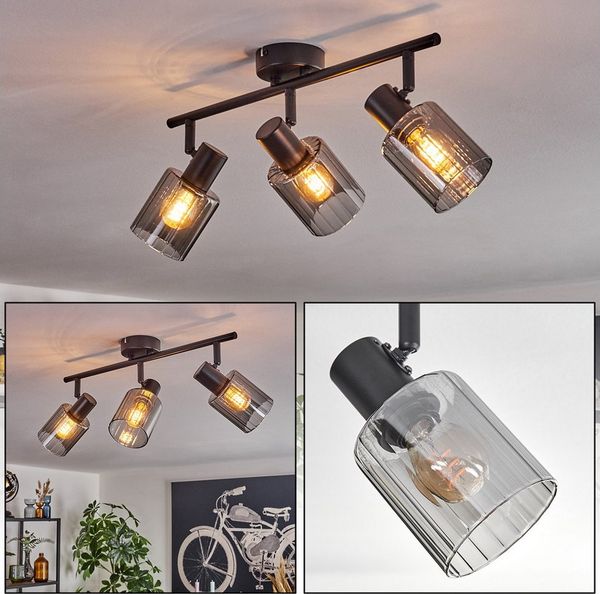 hofstein Deckenleuchte Deckenlampe aus Metall/Glas in Schwarz, ohne Leuchtmittel, Leuchte mit Glasschirmen (8 cm), 3 x E14, ohne Leuchtmittel