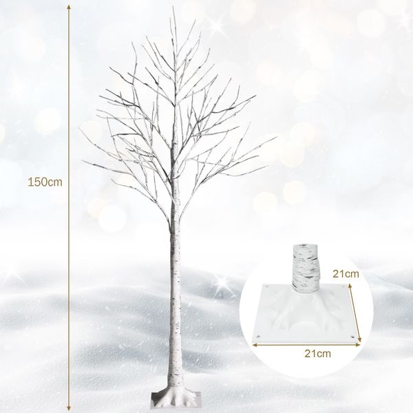 150 cm LED Lichterbaum Birkenbaum mit Warmweißen LED-Leuchten Weiß