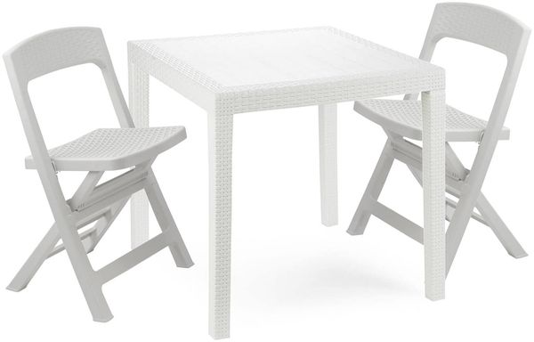 Dmora Outdoor Lounge Set Sanzeno, Outdoor oder Indoor Lounge Set, Quadratischer Tisch mit 2 Klappstühlen, Made in Italy, Weiß