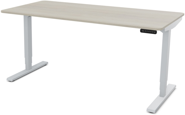 ASSMANN Elektrisch höhenverstellbarer Schreibtisch Y-Line Curved 160x70cm Eiche Polar Weißaluminium Metall Holz