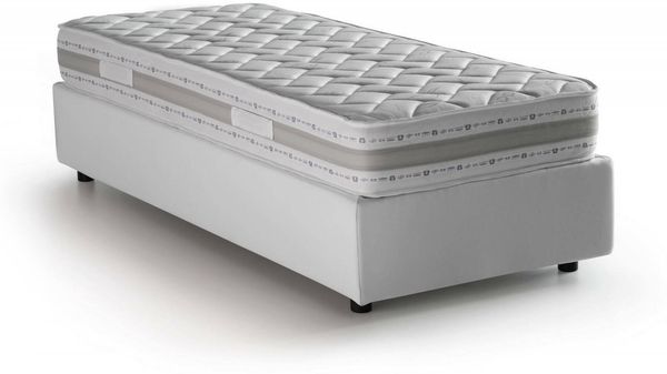 Dmora Einzelbett Addison, Bettkasten mit Stoffbezug, 100 % Made in Italy, Öffnung vorne, inklusive Matratze 90 x 190 cm, Weiß