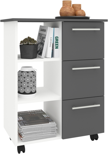 VCM Küchenmöbel Servierwagen Esilo 919016 Weiß / Anthrazit H. 85 x B. 68 x T. 38 cm Bild 2