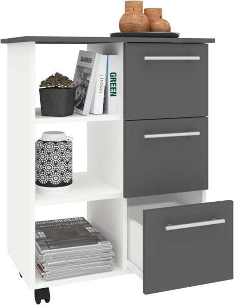 VCM Küchenmöbel Servierwagen Esilo 919016 Weiß / Anthrazit H. 85 x B. 68 x T. 38 cm Bild 1