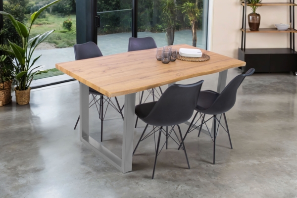 Esstisch Baumkante Holz-Optik Wildeiche 160 x 85 U-Gestell silber JOSY 142464004