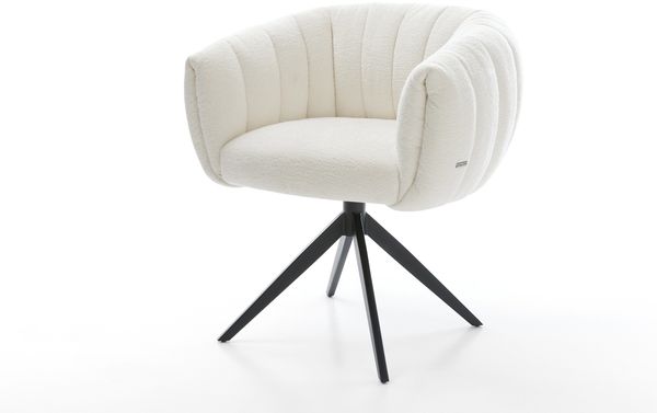 Drehstuhl Jada-Flex Bouclé Soft Beige Kreuzgestell breit Schwarz 360° drehbar Wippfunktion Taschenfederkern