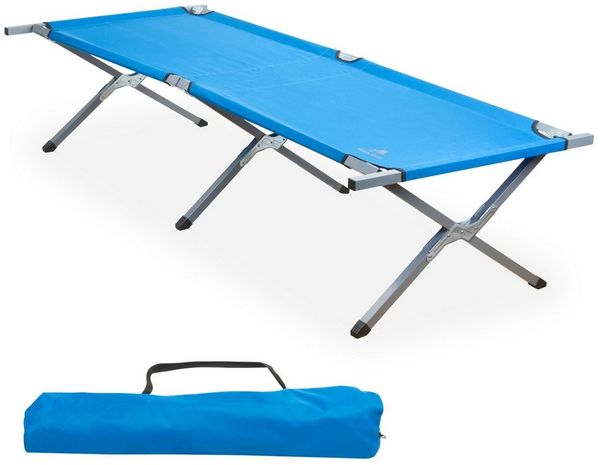 CampFeuer Gartenliege XXL Feldbett mit Tragetasche, Blau, Belastbar bis 200kg, Massive und stabile Ausführung