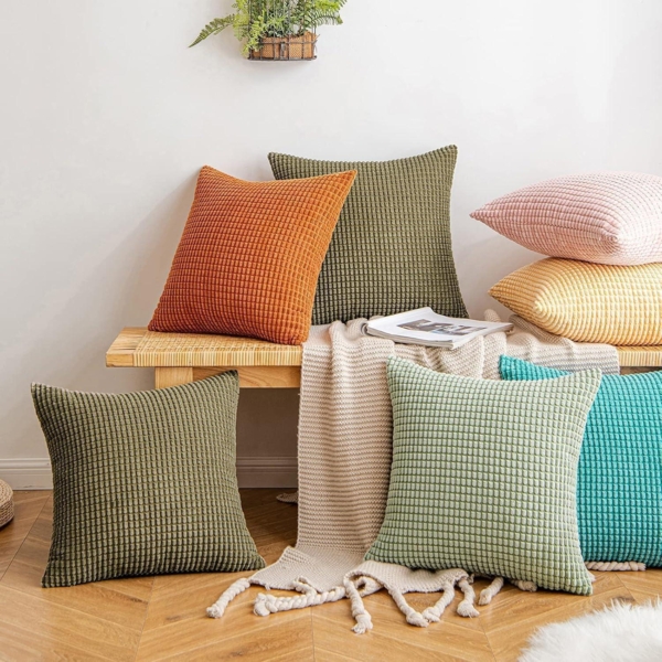 Kordsamt Kissenbezug Granulat Dekorativ Wohnzimmer 2er Set 40x40 cm Bohnengrün Bild 6