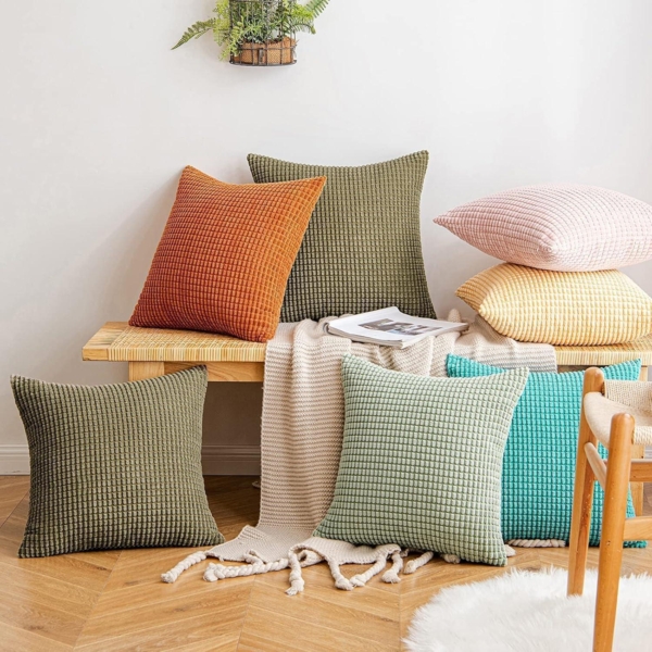 Kordsamt Kissenbezug Granulat Dekorativ Wohnzimmer 2er Set 40x40 cm Bohnengrün Bild 5