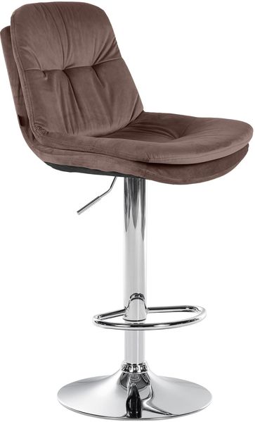 Barhocker MITUN - Samt Braun 46x54x94 cm Silber | Barstuhl Höhenverstellbar Mit Lehne Drehbar Tresenhocker Tresenstuhl Kneipenhocker Kneipenstuhl