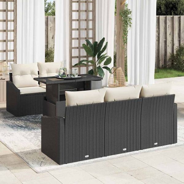 vidaXL Garten-Sofa-Set mit Speicher 6 pcs Schwarz Poly Rattan 3357650
