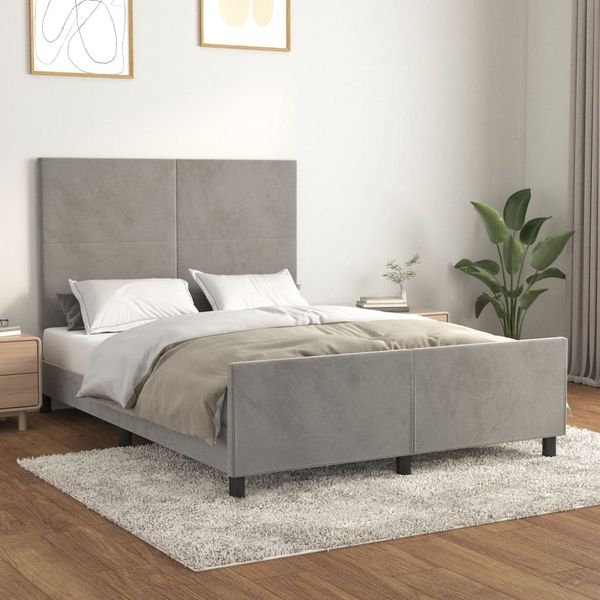 Bettgestell mit Kopfteil Samt Hellgrau 140x190 cm, Härtegrad: H2 [3125629]