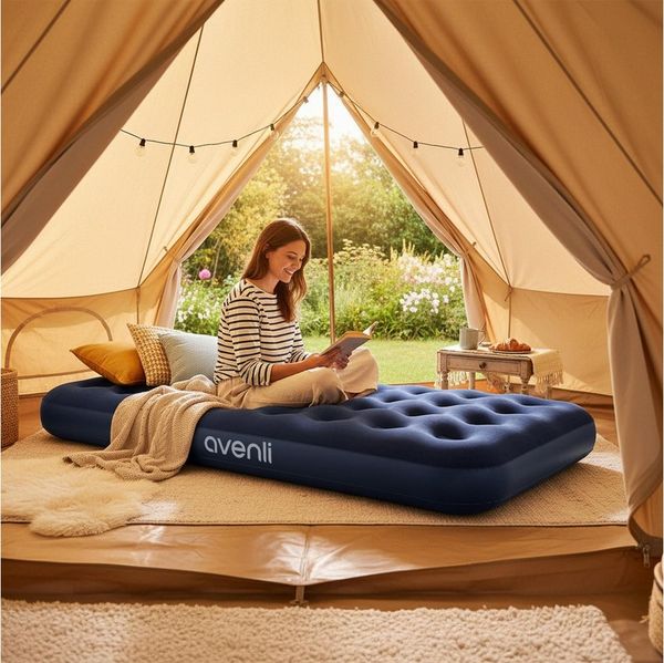 Avenli Luftmatratze Luftbett Camping für 1 Person blau 191x99x22cm Twin-Size, (aufblasbar Ideal als Reisebett oder Isomatte, für Indoor und Outdoor mit beflockter Oberfläche), Campingmatratze ohne Pumpe