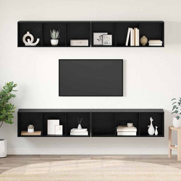 vidaXL TV-Schrankset 4 pcs Schwarz Eichen-Optik 37 x 37 x 107 cm 3393535
