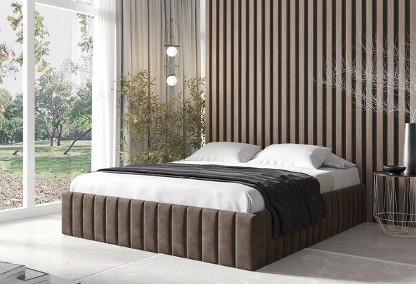 MEBLINI Polsterbett 120x200 mit Lattenrost und Matratze – BOURNE – Braun Samt – Doppelbett mit Bettkasten - Stauraumbett - Bett mit Stauraum