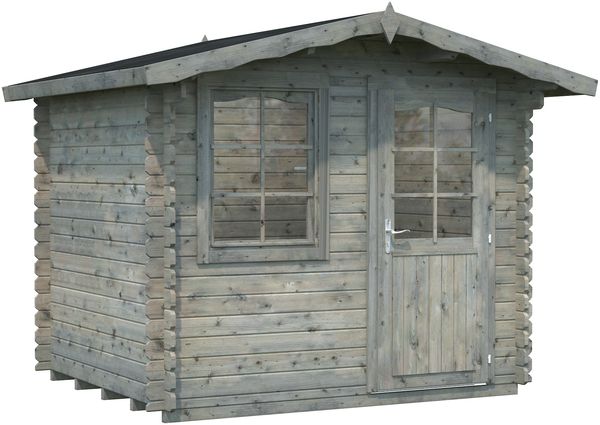 Palmako Gartenhaus Emma 46 m² Gartenhaus aus Holz in Grau Holzhaus mit 28 mm Wandstärke Blockbohlenhaus
