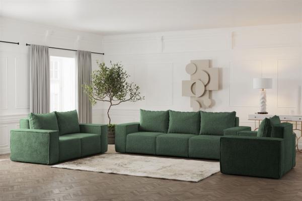 Sofaset Designersofa ESTELLE 3-2-1 in Stoff Abriamo Grün