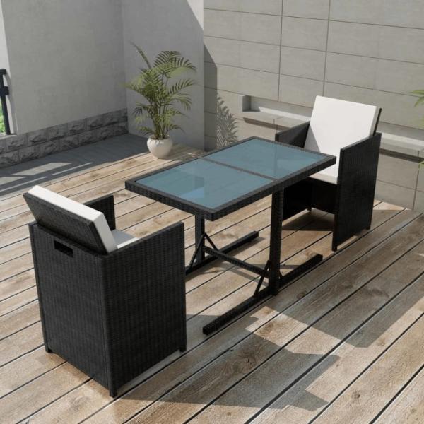 vidaXL 3-tlg. Bistro-Set mit Kissen Poly Rattan Schwarz 42539