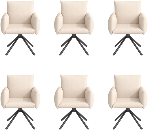 Merax Esszimmerstühle Set, (6 st), 6er-set, Gepolsterter Sessel mit 4 Metallbeinen, 360° Lässiger Drehstuhl, Wohnzimmer Schlafzimmerstuhl, Arbeits- und Schreibtischstuhl, Lordosenstütze, Samt, Beige