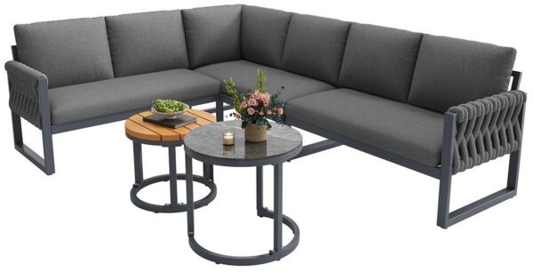 MODFU Gartenlounge-Set Ecksofa mit verzinktem Eisengestell, (mit verstellbaren Beinen, 5-tlg), mit Relaxfunktion