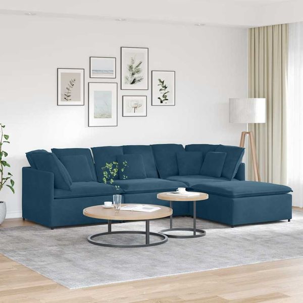 vidaXL Modulares Sofa mit Fußhocker Kissen Samt Blau 3321308