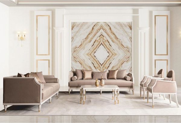 Casa Padrino Luxus Barock Wohnzimmer Set Braun / Creme / Gold - Barock Möbel