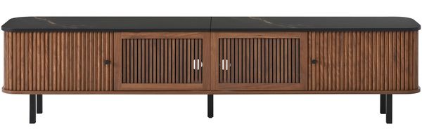 TV-Schrank 190 x 35 x 45 cm in Nussbaumoptik, mit Schiebetüren, Gitterfront und Eisenrahmen Bild 6