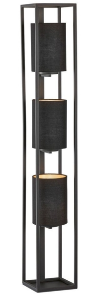LED Stehlampe 3-flammig Schwarz Stoffschirme innen Gold, Höhe 130cm