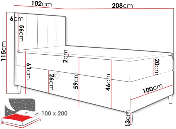 Boxspringbett Chapeni 'Junior 1' schwarz 100x200 cm Rechts Bild 5