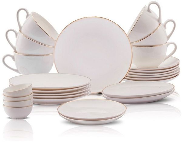 Karaca Geschirr-Set Elegance Bone Marcelo 26-teiliges Frühstücksset 6 Personen Gold, 6 Personen
