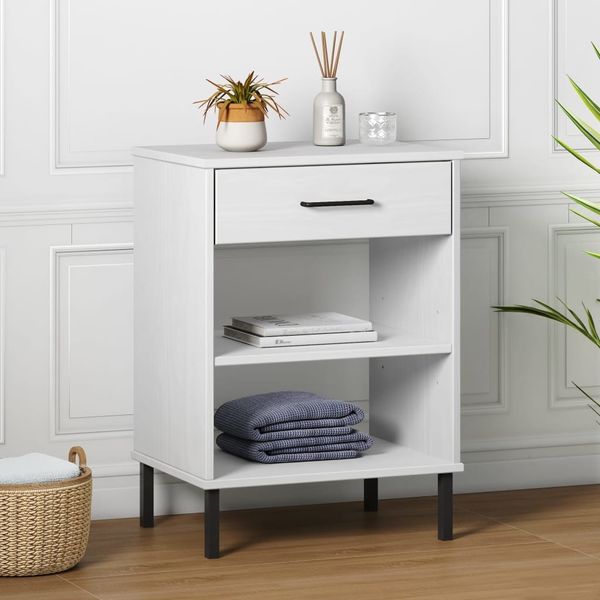 vidaXL Konsolenschrank OSLO mit Metallbeinen Weiß Massivholz Kiefer 351002