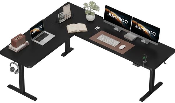 JUMMICO Eckschreibtisch Höhenverstellbar mit 3 Speicherhöhen & Kabelmanagement, 190x155 cm L-förmig Höhenverstellbarer Schreibtisch, Ergonomischer Computertisch für Homeoffice & Gaming, Schwarz