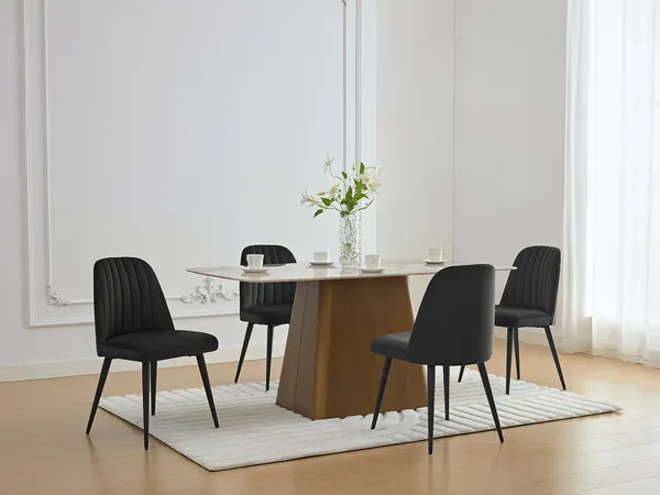 Vente-unique - ELEANA Stuhl SamtStoff Schwarz - B 52 cm x H 81 cm x L 49 cm