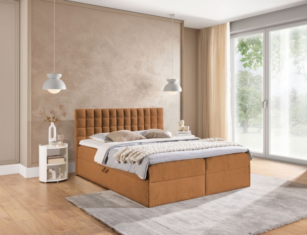 Boxspringbett Schlafzimmerbett TORIBO 200x220cm Stoff Coral Cognac