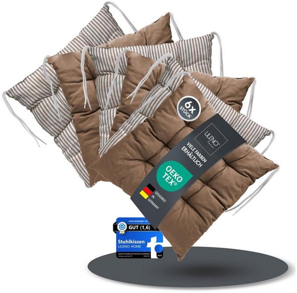 LILENO HOME Stuhlkissen - Wende Sitzkissen für Gartenstuhl oder Küchenstuhl 40x40x6 cm, Bequeme Indoor u. Outdoor Stuhlauflage als Stuhl Kissen Braun