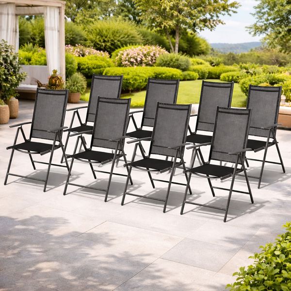 8 Stk. Garten Klappstuhl Aluminium - Textilen Anthrazit / Anthrazit