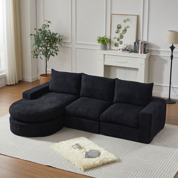 4-teilige modulare Wohnlandschaft H 81 x T 251 x B 160 cm aus Chenille mit wechselbarer Chaiselongue