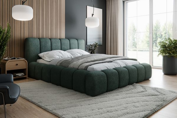 MEBLINI Polsterbett 140x200 mit Lattenrost - Grün Boucle ohne Matratze - SOFINA - Bubble Bett - Cloud - Marshmallow Bed - Kopfteil Bett mit Stauraum - Betten