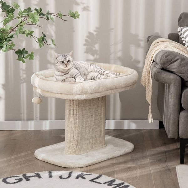 COSTWAY Kratzbaum Katzenbaum, mit Plüschsitzfläche & Ball, Holz