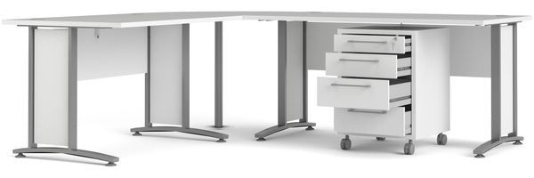 Dmora Schreibtisch Agerato, Mehrzweckschreibtisch, Bürotisch für PC, Eckschreibtisch, 230x200 h75 cm, Weiß und Grau Bild 4