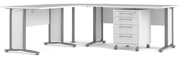 Dmora Schreibtisch Agerato, Mehrzweckschreibtisch, Bürotisch für PC, Eckschreibtisch, 230x200 h75 cm, Weiß und Grau Bild 6