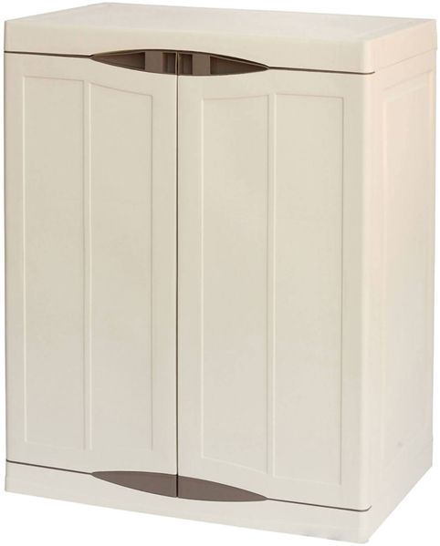 Dmora Acira Outdoor-Garderobe, Mehrzweck-Balkongarderobe, Outdoor-Möbel mit 2 Türen, 100 % Made in Italy, Beige und Braun, 70 x 47 x 91 cm, elegantes Finish