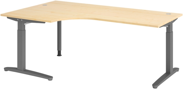 bümö Eckschreibtisch höhenverstellbar 200x120 cm in Ahorn, Metallgestell in graphit - Schreibtisch groß, Bürotisch höhenverstellbarer, Büroschreibtisch & Computertisch PC Tisch Büro, X82-3-GG
