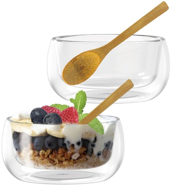 Nuts Dessertschale Doppelwandige Müsli-/Dessertschale aus Borosilikatglas, Borosilikatglas, (Set), Doppelwandiges Borosilikatglas, recycelt, Spülmaschinengeeignet
