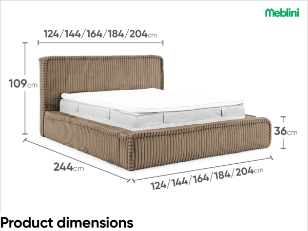 MEBLINI Polsterbett 140x200 mit Lattenrost ohne Matratze - MESUT - Braun Cordstoff - Bubble Bett - Cloud Bett - Marshmallow Bed - Kopfteil Bett mit Stauraum Bild 7