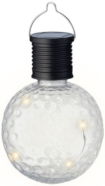 Lumineo LED Solarleuchte, Dauerlicht, warmweiß, Solar Gartenleuchte LED Kugel Glühbirne 8x11 cm Kunststoff Warmweiß