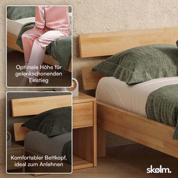 skølm 'Floki' Bett 180x200 cm, Bettgestell, natur geölt, Massivholzbett aus Buche, Doppelbett mit Bettkopf Bild 3