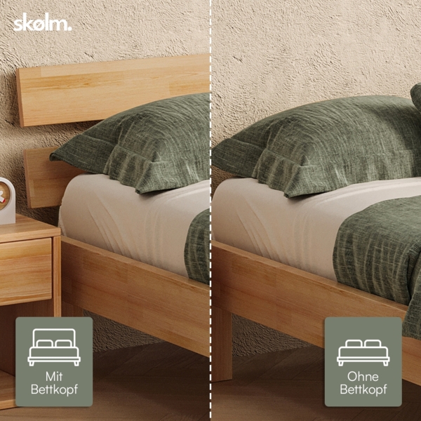 skølm 'Floki' Bett 180x200 cm, Bettgestell, natur geölt, Massivholzbett aus Buche, Doppelbett mit Bettkopf Bild 7