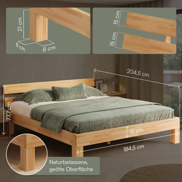 skølm 'Floki' Bett 180x200 cm, Bettgestell, natur geölt, Massivholzbett aus Buche, Doppelbett mit Bettkopf Bild 6